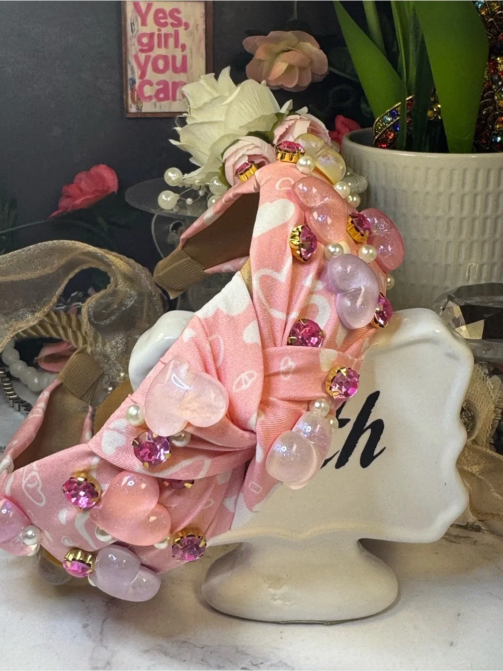 Faith Pink Embellished Heart Kids Headband